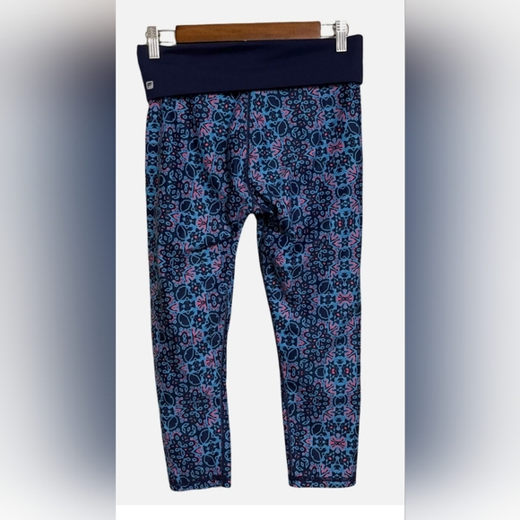Fabletics Sz LARGE Salar Powerhold Foldover Mosaic Inkwell Leggings Capri - Picture 2 of 10